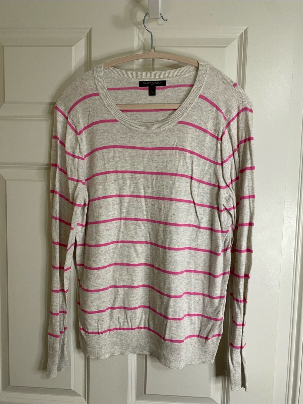 Banana Republic Factory Heather Gray Sweater with Hot Pink Stripes